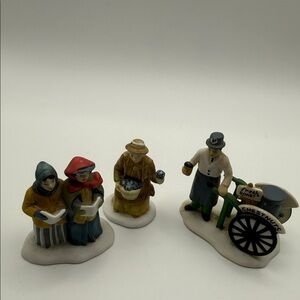 Vintage porcelain Heritage Village Violet vendor/carolers/Chestnut vendor